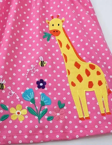 Flower Giraffe Appliqué Dotted Dress